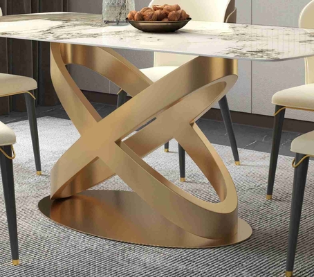 A cadeira de mesa de jantar de pedra retangular branca ajusta os suportes de bronze