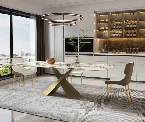 A cadeira de mesa de jantar pequena do apartamento da placa brilhante da rocha ajusta o grupo de bronze luxuoso da sala de jantar da luz moderna nórdica
