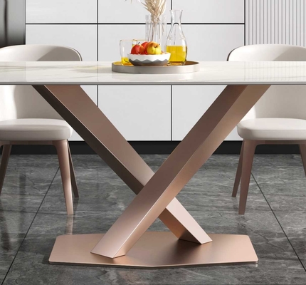 Claramente X quadro de aço inoxidável da parte superior moderna luxuosa baixa do mármore das mesas de jantar 6 8 Seater