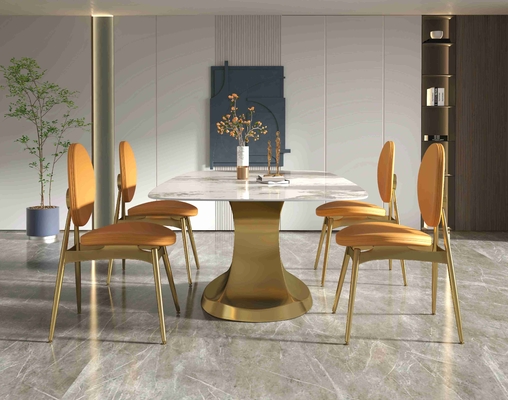 201 sala de visitas baixa dada forma da mesa de jantar 6 da coleção do ouro seater luxuoso de aço inoxidável