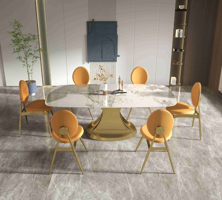 201 sala de visitas baixa dada forma da mesa de jantar 6 da coleção do ouro seater luxuoso de aço inoxidável