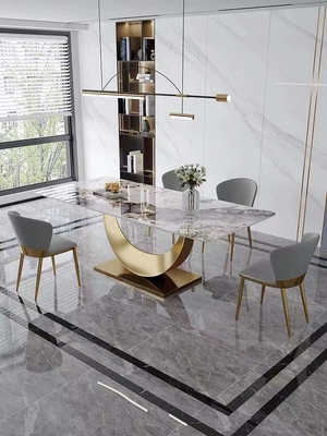 A cadeira de mesa de jantar retangular moderna ajusta o grupo de jantar superior de mármore nórdico