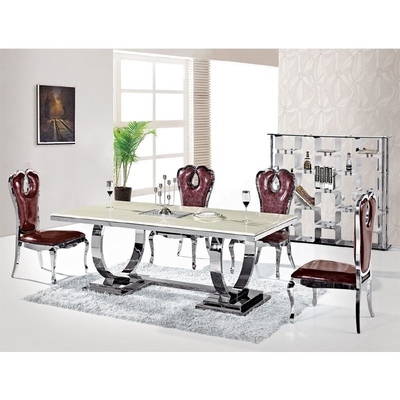 A mesa de jantar luxuosa de prata 6 Seater do conforto 150X90X75 moderou a parte superior de vidro