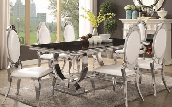 A mesa de jantar luxuosa de prata 6 Seater do conforto 150X90X75 moderou a parte superior de vidro