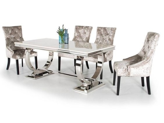 A mesa de jantar luxuosa de prata 6 Seater do conforto 150X90X75 moderou a parte superior de vidro