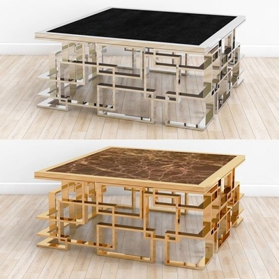 Mesa de centro superior de vidro de mármore do círculo do ouro com greve Deisgn do armazenamento