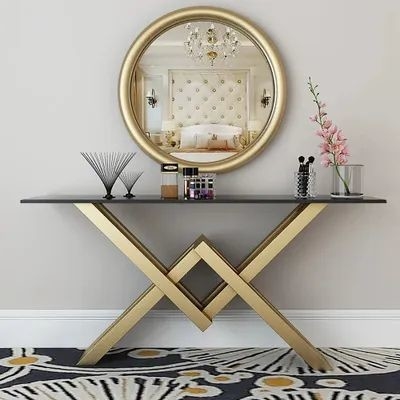 Console luxuoso à moda retangular branco da seta da tabela de chá no ouro 150X45X80