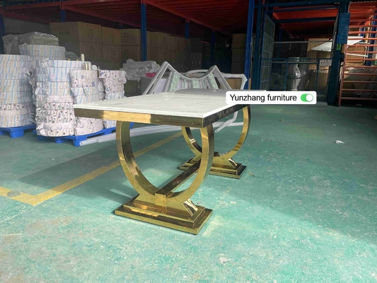 A mesa de jantar de aço inoxidável do pé do ouro de prata ajustou 6 Seater com parte superior de mármore