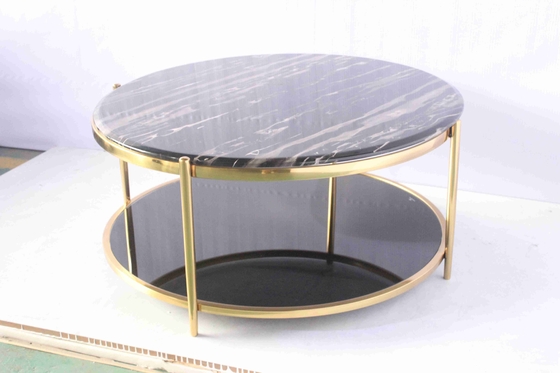 Mesa de centro redonda de vidro dobro com uso da casa do metal do ouro