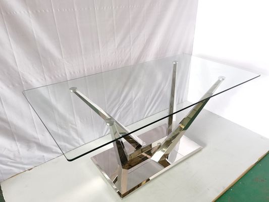 Bom preço Mesa de jantar de vidro com as 6 mesas de jantar de pedra do mármore de aço inoxidável das cadeiras on-line