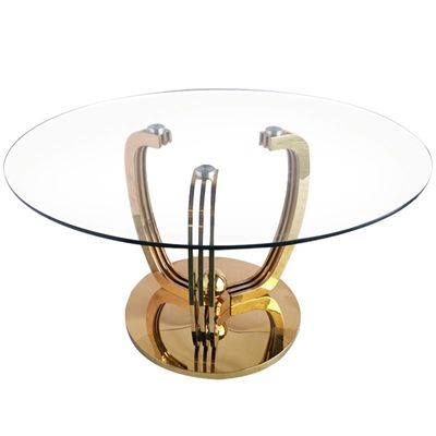 Bom preço Mesa de jantar baixa de aço inoxidável do ouro minimalista com parte superior de vidro on-line