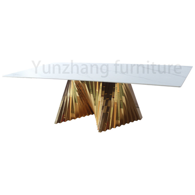 Base moderna luxuosa irregular do metal das mesas de jantar do ouro com tampo da mesa de mármore