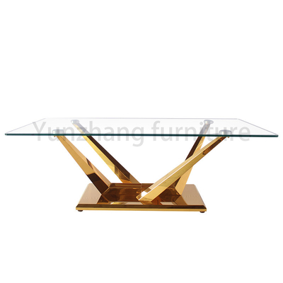 A base quadrada original do metal da mesa de jantar moderou a parte superior de vidro para a sala de jantar