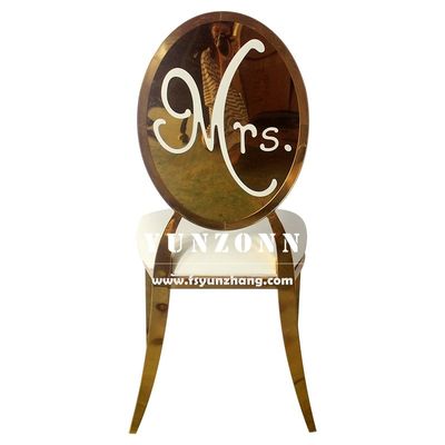 Bom preço Cadeira de Banquete de Casamento Redonda em Aço Inoxidável Dourado de Luxo para Noivos Sr. e Sra. on-line