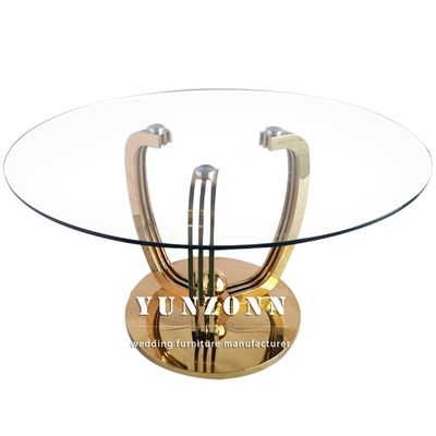 Parte superior de vidro moderada 10mm grossa transparente de Round Dining Table do modelo luxuoso com base do ouro