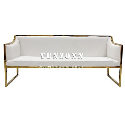 Upholstered Gold Stainless Steel Accented White Leather Wedding Sofa for Rental Event