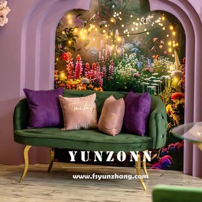 Sofá namoradeira moderno em aço inoxidável com tecido de veludo para eventos de hotel e casamento