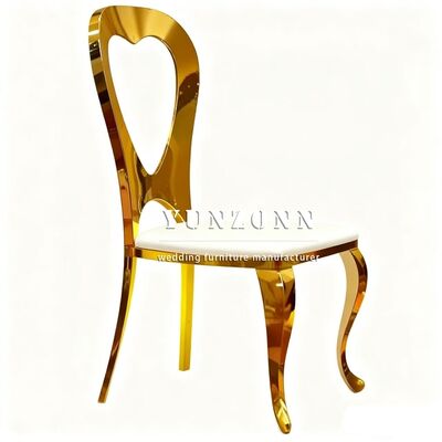 Bom preço Cadeira de jantar de aço inoxidável em forma de coração de ouro durável comercial exclusivo Dubai Design de casamento para uso ao ar livre on-line