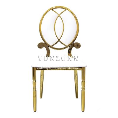 Bom preço Grátis Mobiliário moderno empilhável Cadeira de jantar de ouro Cadeira de casamento de aço inoxidável de ouro elegante para restaurante e banquete on-line