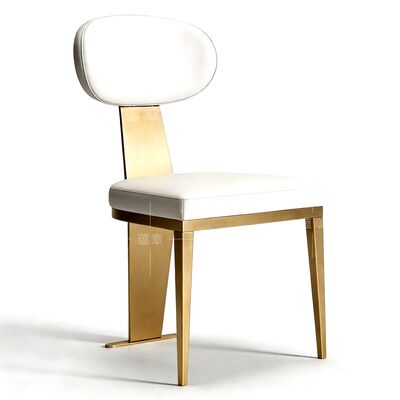 Bom preço Cadeiras de jantar de casamento de aço inoxidável dourado Tecido Mobiliário de couro sintético Cadeira de restaurante on-line