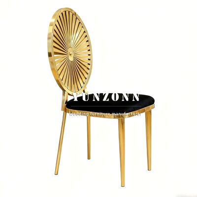 Bom preço Cadeira de casamento dourada Cadeira de jantar empilhável para casamento de hotel Banquete de casamento Móveis de casamento Cadeira de estrutura de aço inoxidável on-line