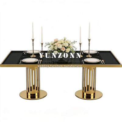 Bom preço Gráfico Rectangular Banquete Espelho de Vidro Top Gold Mesa inoxidável para Eventos de Casamento Hotéis Restaurantes ao ar livre Mobiliário de hotel on-line