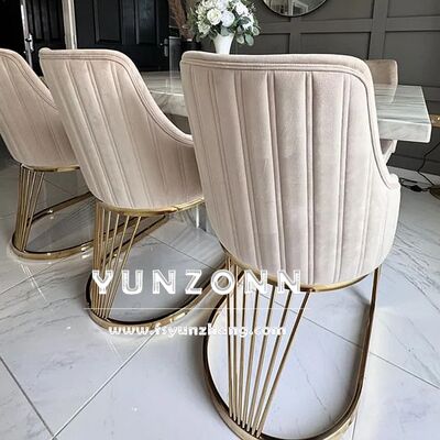 Bom preço Cadeira de Jantar Moderna de Encosto Alto com Estrutura de Aço Inoxidável Dourado, Cadeiras de Banquete Estofadas em Veludo para Hotel, Sala de Estar Externa, Villa on-line