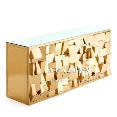 Bom preço Mesa de Bar Retangular Moderna em Aço Inoxidável e Ferro com Vidro Espelhado Novo Design Balcão de Bar para Clubes e Eventos de Casamento em Hotéis on-line