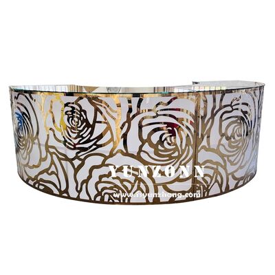 Bom preço Mesa de Bar Redonda em Aço Inoxidável com Estrutura Dourada e Padrão de Rosa, Mesa de Bar Portátil para Casamentos on-line