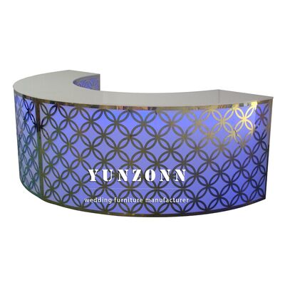 Bom preço Eventos de Festas Quadro de aço inoxidável em ouro Barra LED de metal redonda Mesa com vidro on-line
