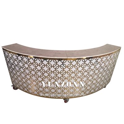 Bom preço Contador de bar de casamento de aço inoxidável de ouro moderno de luxo com rodas para mesas de bar de eventos on-line