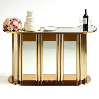 Bom preço Mesa de Bar Redonda Moderna para Casamentos com Tampo de Vidro Espelhado e Base Dourada de Aço Inoxidável para Festas ou Uso em Hotéis on-line