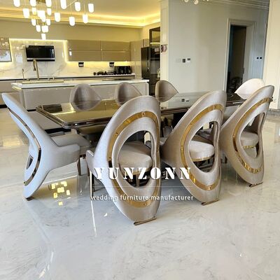 Bom preço Cadeira de jantar de luxo de ouro estilo italiano nórdico moderno luz luxo perna de aço inoxidável veludo / couro cadeira de jantar para villa on-line