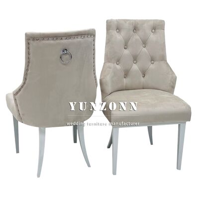 Bom preço Cadeira de Sala de Jantar Perna de Metal Tecido de Veludo Anel Dorso Luxo Mobiliário Moderno Jantar Restaurante Cadeira de Casamento de Aço Inoxidável on-line