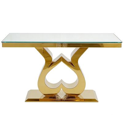 Bom preço Mobiliário de Eventos para Hotel Moderno e Barato, Festa, Noiva e Noivo, Aço Inoxidável Dourado, Tampo de Vidro Temperado Retangular, Villa de Casamento on-line