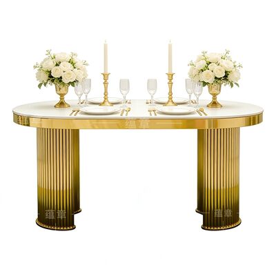 Bom preço Hot Sell Mesa de festa de casamento de aço inoxidável Mdf Top Wedding Vip Bridal Table Luxury Gold Wedding Table para mobiliário de evento on-line