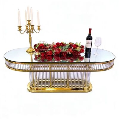 Bom preço Mesa de Casamento Oval Moderna de Luxo com Estrutura de Aço Inoxidável e Tampo de Vidro Temperado Durável para Restaurantes on-line