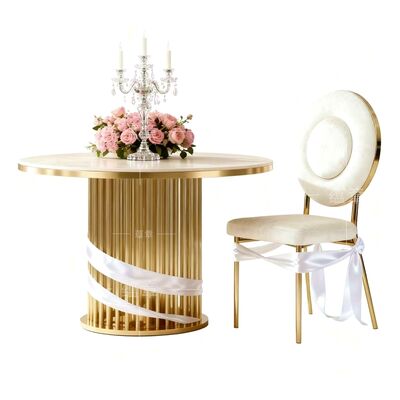 Bom preço Modern Luxury Gold Wedding Cake Table Última mesa lateral redonda de aço inoxidável para hotéis interiores / exteriores e móveis de casamento on-line