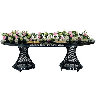 Bom preço Mesa de Casamento Oval Móvel de Aço Inoxidável Preto de Luxo para Decoração de Casamento on-line