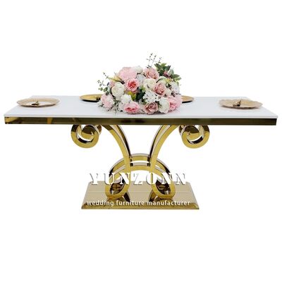 Bom preço Nova Mesa de Casamento Retangular de Luxo com Tampo de Vidro em Aço Inoxidável Dourado para Uso em Festas on-line