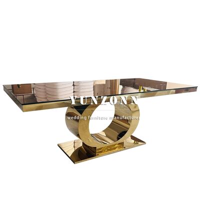 Bom preço Mesa de Casamento de Luxo com Base Redonda em Aço Inoxidável Dourado e Tampo de Vidro Espelhado, Design Moderno, Mobiliário de Hotel on-line