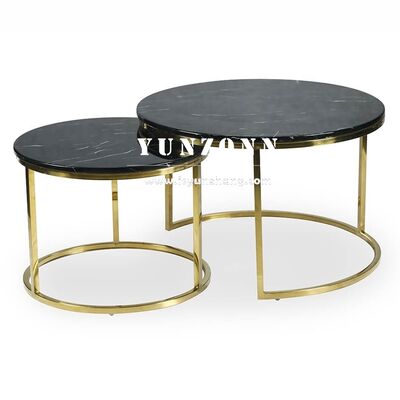 Bom preço Mesas Aninhadas Minimalistas de Metal para Casa com Tampos de Vidro/Mármore Preto Mesa Redonda para Sofá Mesa de Centro de Vidro Temperado on-line