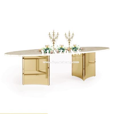 Bom preço Novo design móveis de luxo Base de latão Rectangular mesa de jantar de ouro de aço inoxidável on-line