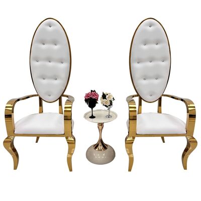 Bom preço Luxury Style Hot Sale High Back Stainless Steel Chair With Armrest King Cadeira usada para casamento on-line