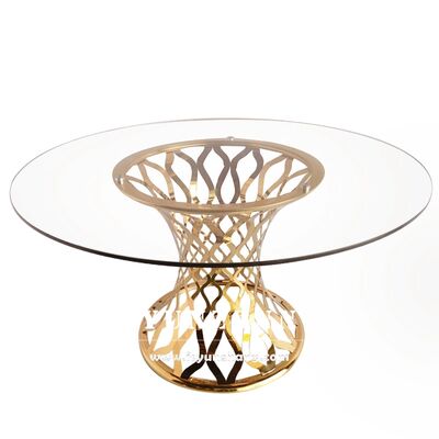 Bom preço Mobiliário de hotel de luxo círculo redondo espelho vidro aço inoxidável modernas mesas de jantar conjunto on-line