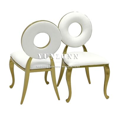Bom preço Cadeiras de Jantar de Veludo de Aço Inoxidável de Luxo para Hotel, Banquete e Casamento com Design de Rosquinha Dourada on-line