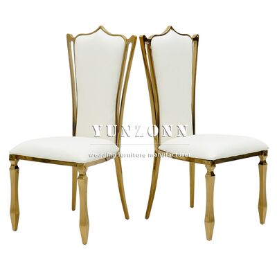 Mobiliário de luxo Cadeiras de hotel de aço inoxidável dourado Cadeiras de pés de calabaça Cadeiras sem braços para eventos de casamento de noiva e noivo