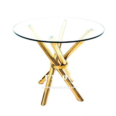 Bom preço Venda a quente de pernas cruzadas de mesa de aço inoxidável e tops de mesa de vidro para mesas de casamento on-line