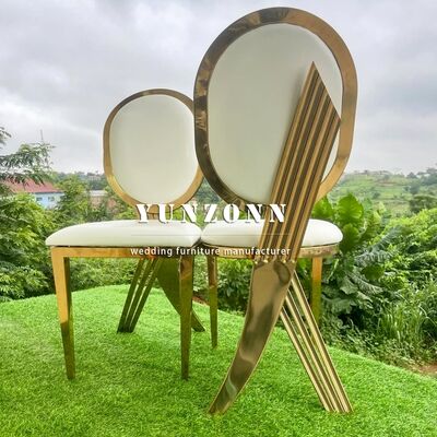Bom preço New Style Gold Steel Frame Chair White Cushion Wedding Event Banquete Restaurante Mobiliário Cadeira on-line