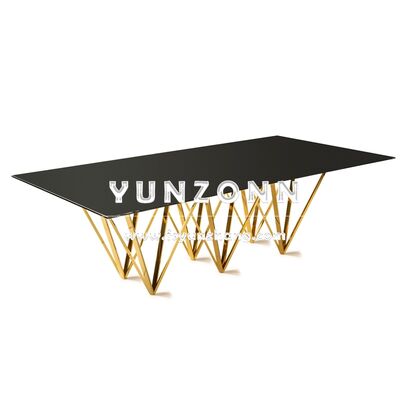 Bom preço Decoração de móveis de casamento Claros Glss Top Gold Rectangular Elegante Mesa de Jantar Centrais para Sala de Jantar on-line